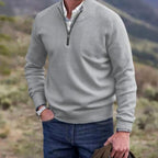 Gustav | Men's Knit Jumper with Zip and Stand Collar, Long-Sleeve Jumper | Everlasting Boutique | Brown