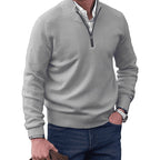 Gustav | Men's Knit Jumper with Zip and Stand Collar, Long-Sleeve Jumper | Everlasting Boutique | Brown
