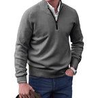 Gustav | Men's Knit Jumper with Zip and Stand Collar, Long-Sleeve Jumper | Everlasting Boutique | Black