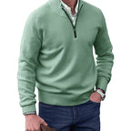 Gustav | Men's Knit Jumper with Zip and Stand Collar, Long-Sleeve Jumper | Everlasting Boutique | Black
