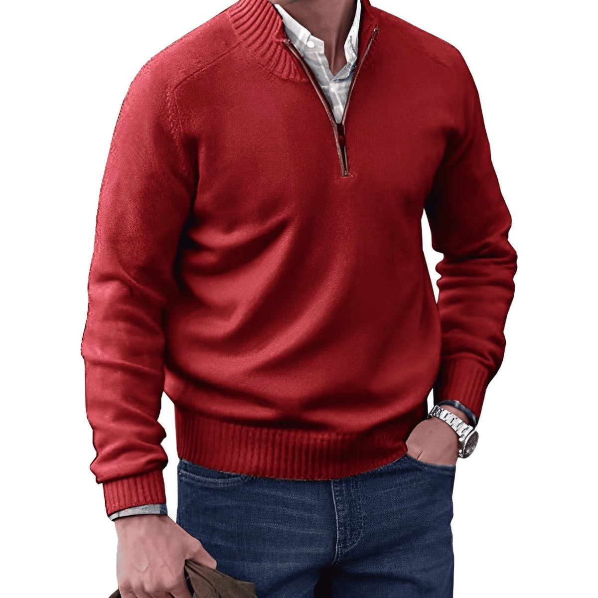 Gustav | Men's Knit Jumper with Zip and Stand Collar, Long-Sleeve Jumper | Everlasting Boutique | Black