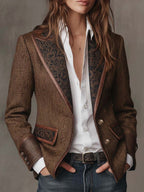 Harriet | Women's Tailored Blazer with Patterned Lapel Trim, Double-Breasted Blazer Suit | Everlasting Boutique