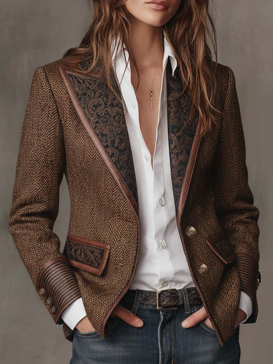 Harriet | Women's Tailored Blazer with Patterned Lapel Trim, Double-Breasted Blazer Suit | Everlasting Boutique