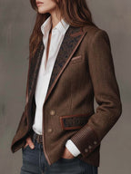 Harriet | Women's Tailored Blazer with Patterned Lapel Trim, Double-Breasted Blazer Suit | Everlasting Boutique