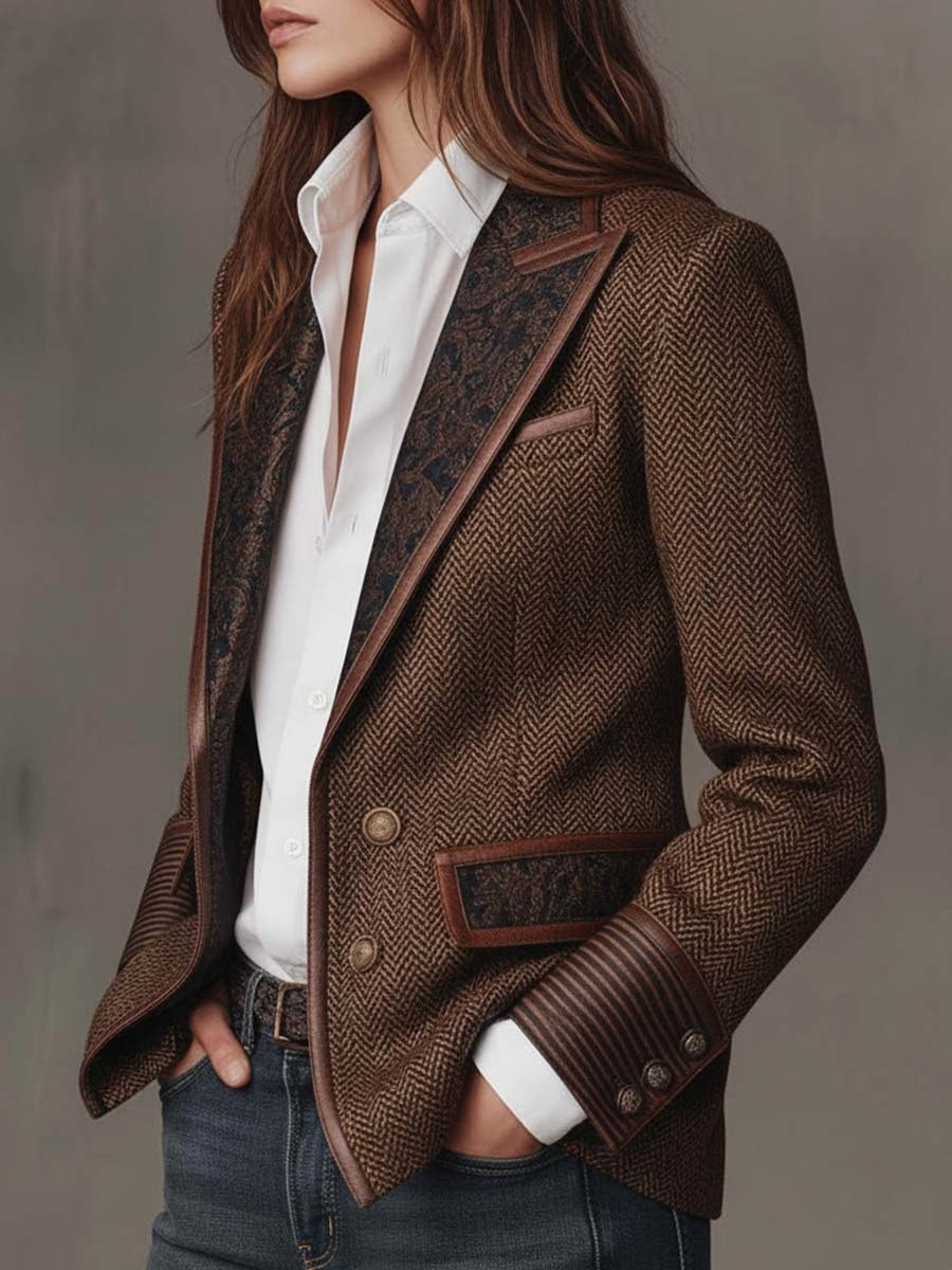 Harriet | Women's Tailored Blazer with Patterned Lapel Trim, Double-Breasted Blazer Suit | Everlasting Boutique