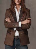 Harriet | Women's Tailored Blazer with Patterned Lapel Trim, Double-Breasted Blazer Suit | Everlasting Boutique