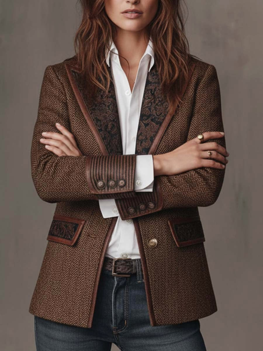 Harriet | Women's Tailored Blazer with Patterned Lapel Trim, Double-Breasted Blazer Suit | Everlasting Boutique