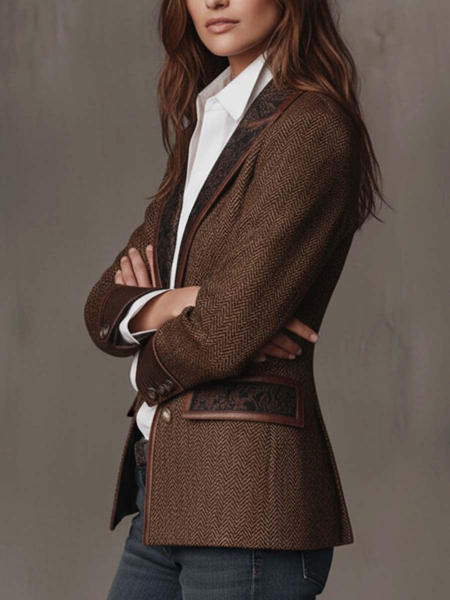 Harriet | Women's Tailored Blazer with Patterned Lapel Trim, Double-Breasted Blazer Suit | Everlasting Boutique