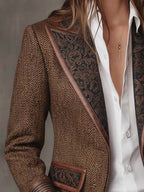 Harriet | Women's Tailored Blazer with Patterned Lapel Trim, Double-Breasted Blazer Suit | Everlasting Boutique