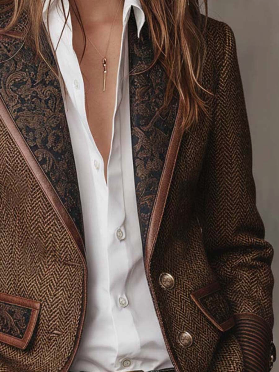 Harriet | Women's Tailored Blazer with Patterned Lapel Trim, Double-Breasted Blazer Suit | Everlasting Boutique