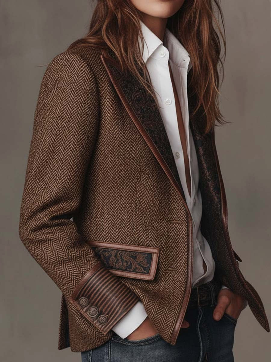 Harriet | Women's Tailored Blazer with Patterned Lapel Trim, Double-Breasted Blazer Suit | Everlasting Boutique