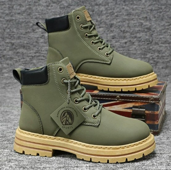 Harry | Men's Leather Lace-Up Work Boots, High-Top Construction Boots | Everlasting Boutique | Green