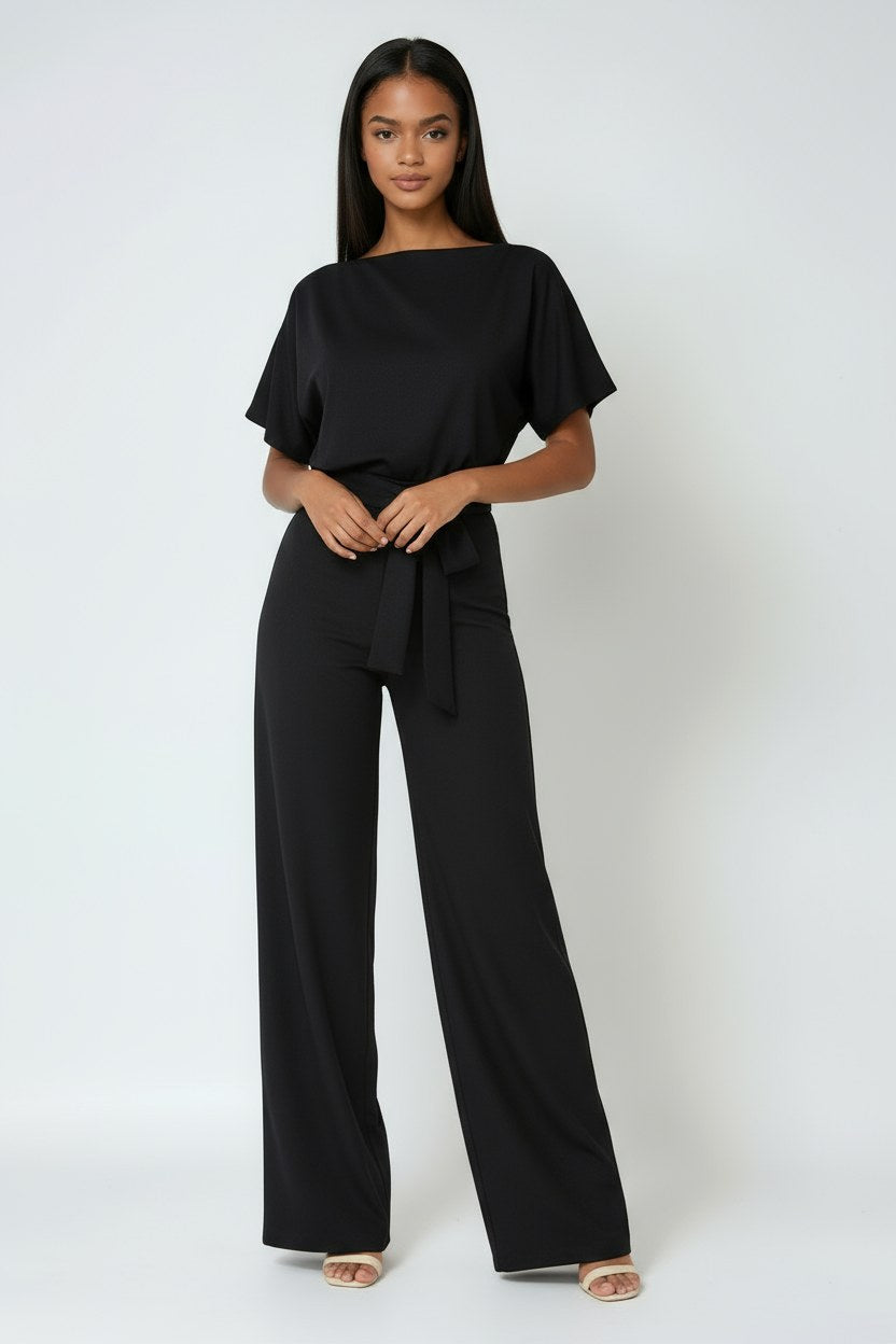 Heidi | Women's Wide-Leg Jumpsuit with Waist Tie – an Elegant One-Piece | Everlasting Boutique