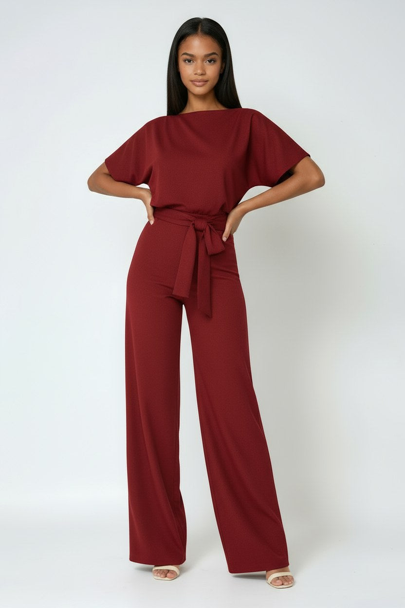 Heidi | Women's Wide-Leg Jumpsuit with Waist Tie – an Elegant One-Piece | Everlasting Boutique