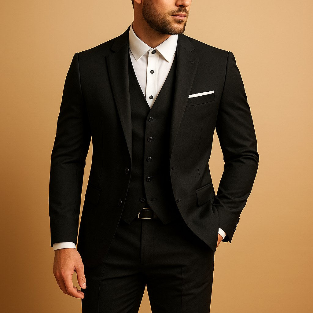 Heinrich | Men's Slim Fit Three-Piece Suit, Wedding Suit with Waistcoat | Everlasting Boutique | Black