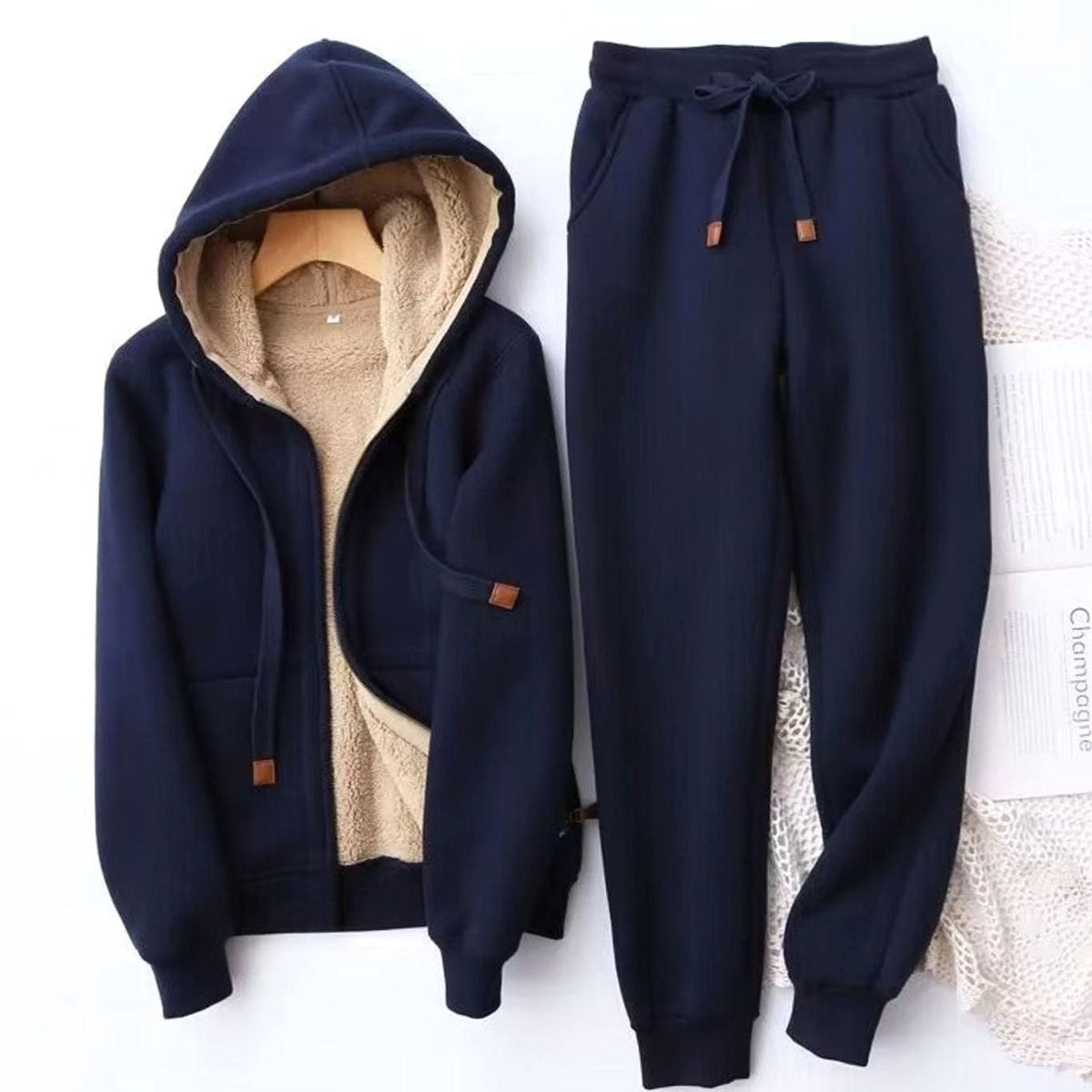 Helena | Women's Fleece-Lined Hoodie Jogger Tracksuit, Warming Set of Hoodie and Joggers | Everlasting Boutique | Black