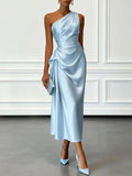 Helen | Women's Satin One-Shoulder Maxi Dress, Elegant Evening Gown | Everlasting Boutique