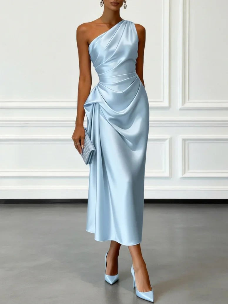 Helen | Women's Satin One-Shoulder Maxi Dress, Elegant Evening Gown | Everlasting Boutique