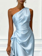 Helen | Women's Satin One-Shoulder Maxi Dress, Elegant Evening Gown | Everlasting Boutique