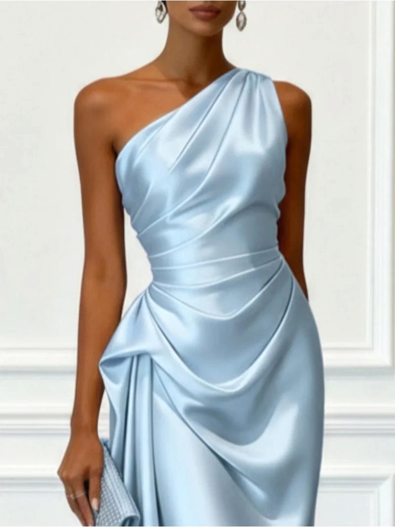 Helen | Women's Satin One-Shoulder Maxi Dress, Elegant Evening Gown | Everlasting Boutique