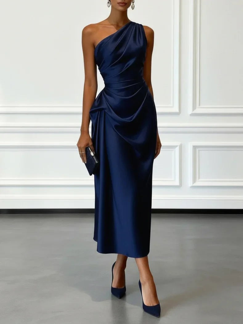 Helen | Women's Satin One-Shoulder Maxi Dress, Elegant Evening Gown | Everlasting Boutique