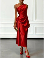 Helen | Women's Satin One-Shoulder Maxi Dress, Elegant Evening Gown | Everlasting Boutique