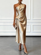 Helen | Women's Satin One-Shoulder Maxi Dress, Elegant Evening Gown | Everlasting Boutique