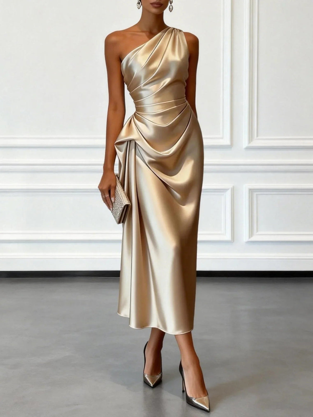 Helen | Women's Satin One-Shoulder Maxi Dress, Elegant Evening Gown | Everlasting Boutique