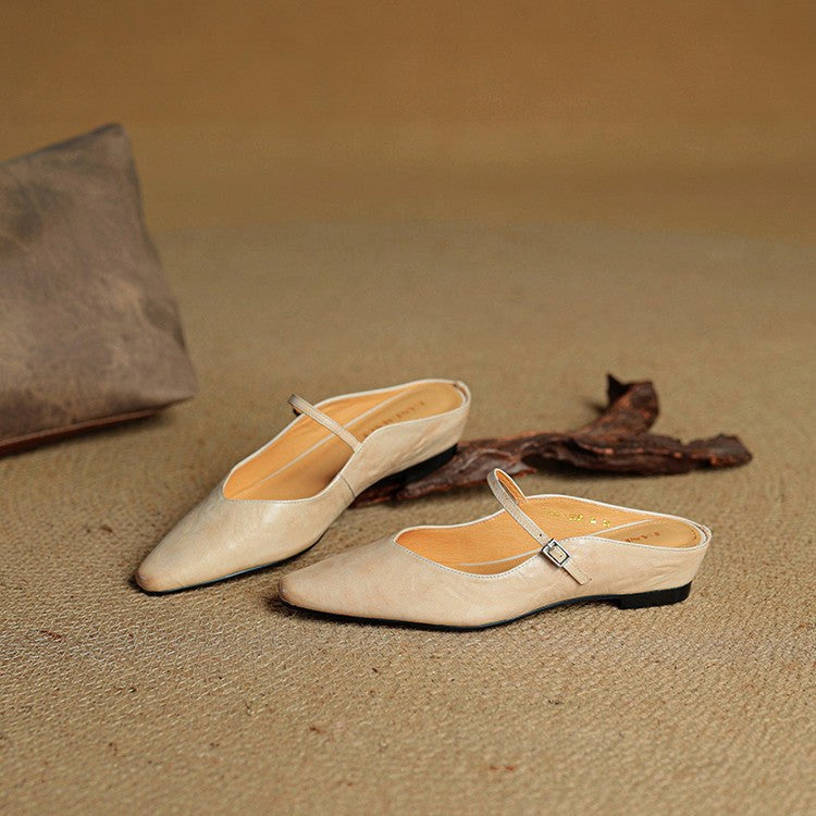 Holly | Women's Leather Mary Jane Mules, Pointed Toe Comfort Shoes | Everlasting Boutique