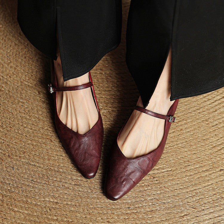 Holly | Women's Leather Mary Jane Mules, Pointed Toe Comfort Shoes | Everlasting Boutique