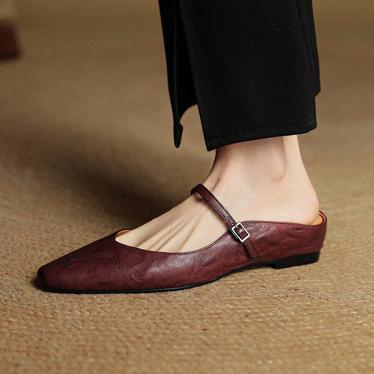 Holly | Women's Leather Mary Jane Mules, Pointed Toe Comfort Shoes | Everlasting Boutique