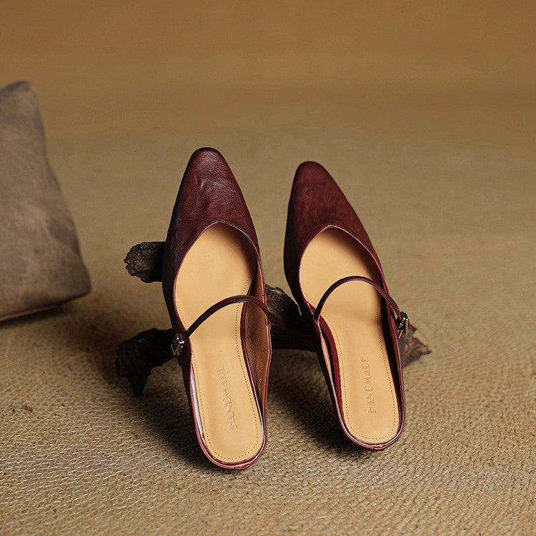 Holly | Women's Leather Mary Jane Mules, Pointed Toe Comfort Shoes | Everlasting Boutique