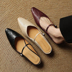 Holly | Women's Leather Mary Jane Mules, Pointed Toe Comfort Shoes | Everlasting Boutique