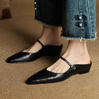 Holly | Women's Leather Mary Jane Mules, Pointed Toe Comfort Shoes | Everlasting Boutique