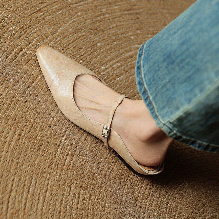 Holly | Women's Leather Mary Jane Mules, Pointed Toe Comfort Shoes | Everlasting Boutique