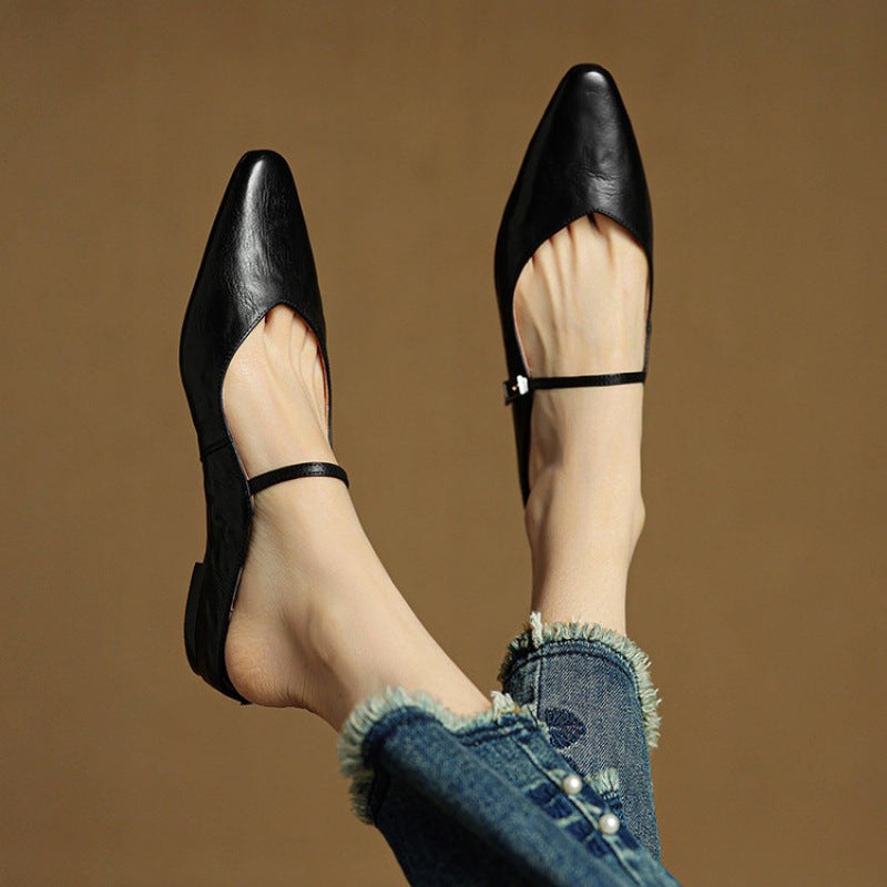 Holly | Women's Leather Mary Jane Mules, Pointed Toe Comfort Shoes | Everlasting Boutique