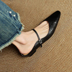 Holly | Women's Leather Mary Jane Mules, Pointed Toe Comfort Shoes | Everlasting Boutique