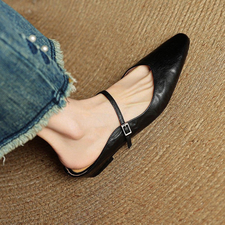 Holly | Women's Leather Mary Jane Mules, Pointed Toe Comfort Shoes | Everlasting Boutique
