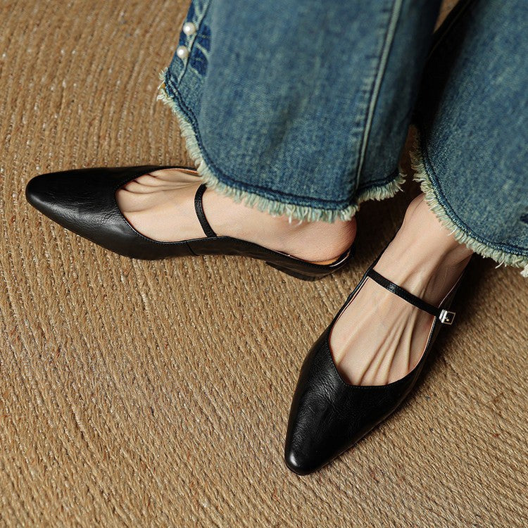 Holly | Women's Leather Mary Jane Mules, Pointed Toe Comfort Shoes | Everlasting Boutique