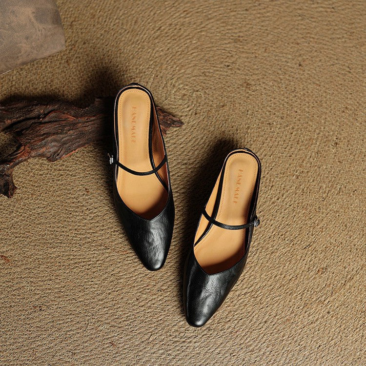 Holly | Women's Leather Mary Jane Mules, Pointed Toe Comfort Shoes | Everlasting Boutique