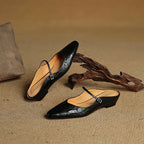 Holly | Women's Leather Mary Jane Mules, Pointed Toe Comfort Shoes | Everlasting Boutique