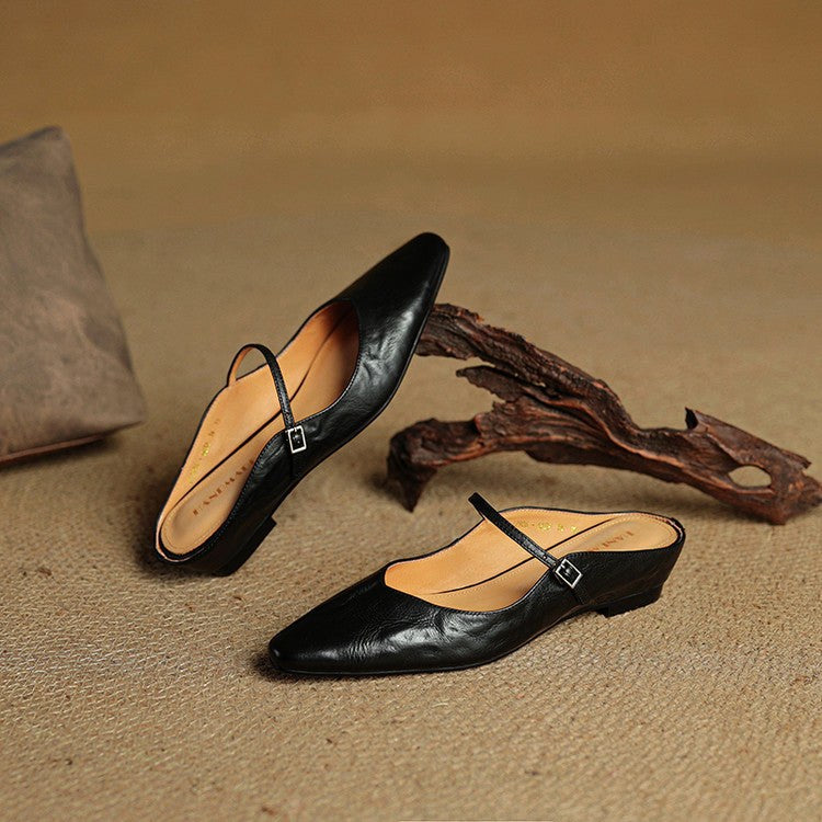 Holly | Women's Leather Mary Jane Mules, Pointed Toe Comfort Shoes | Everlasting Boutique