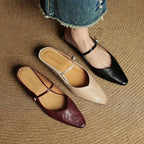 Holly | Women's Leather Mary Jane Mules, Pointed Toe Comfort Shoes | Everlasting Boutique