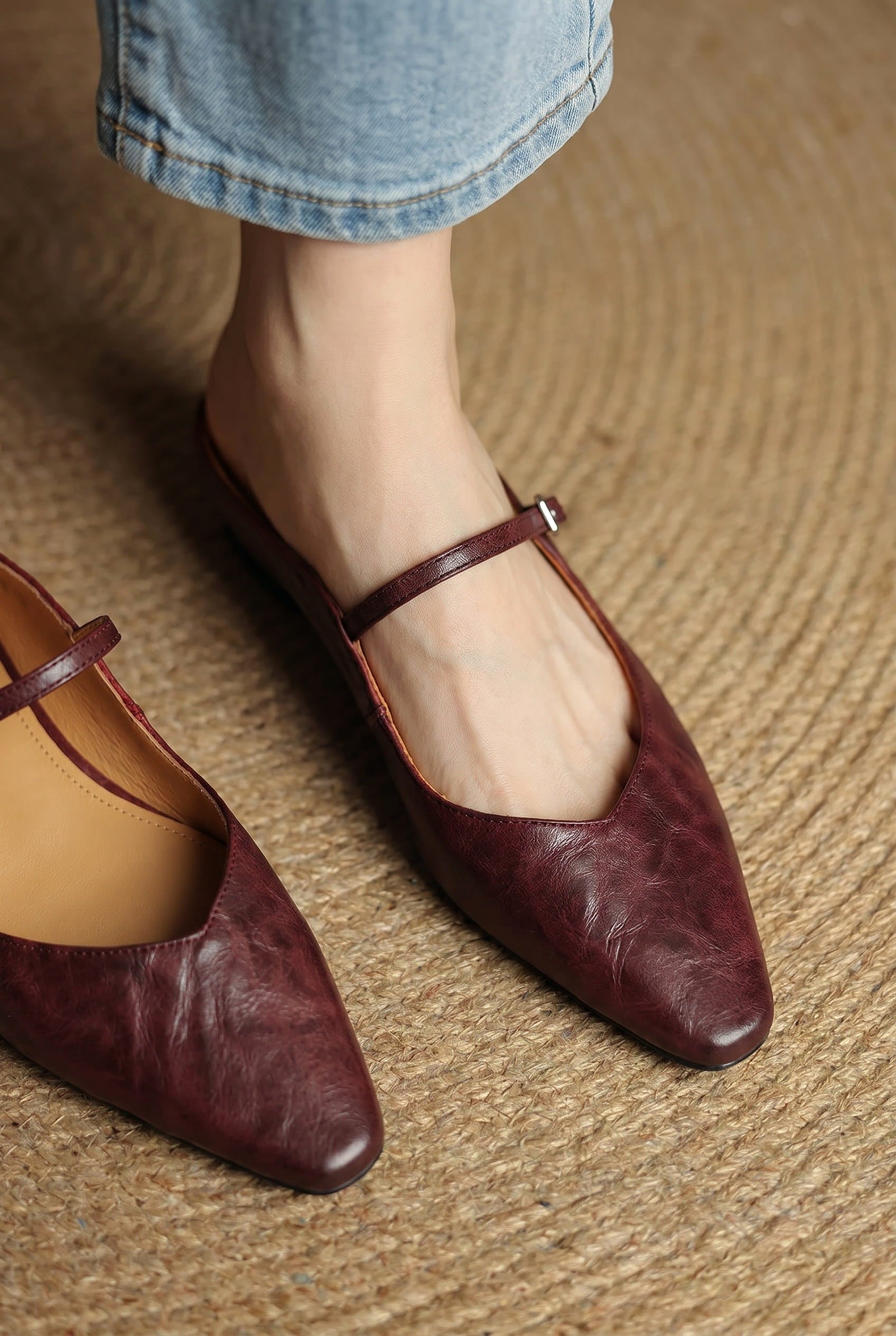 Holly | Women's Leather Mary Jane Mules, Pointed Toe Comfort Shoes | Everlasting Boutique