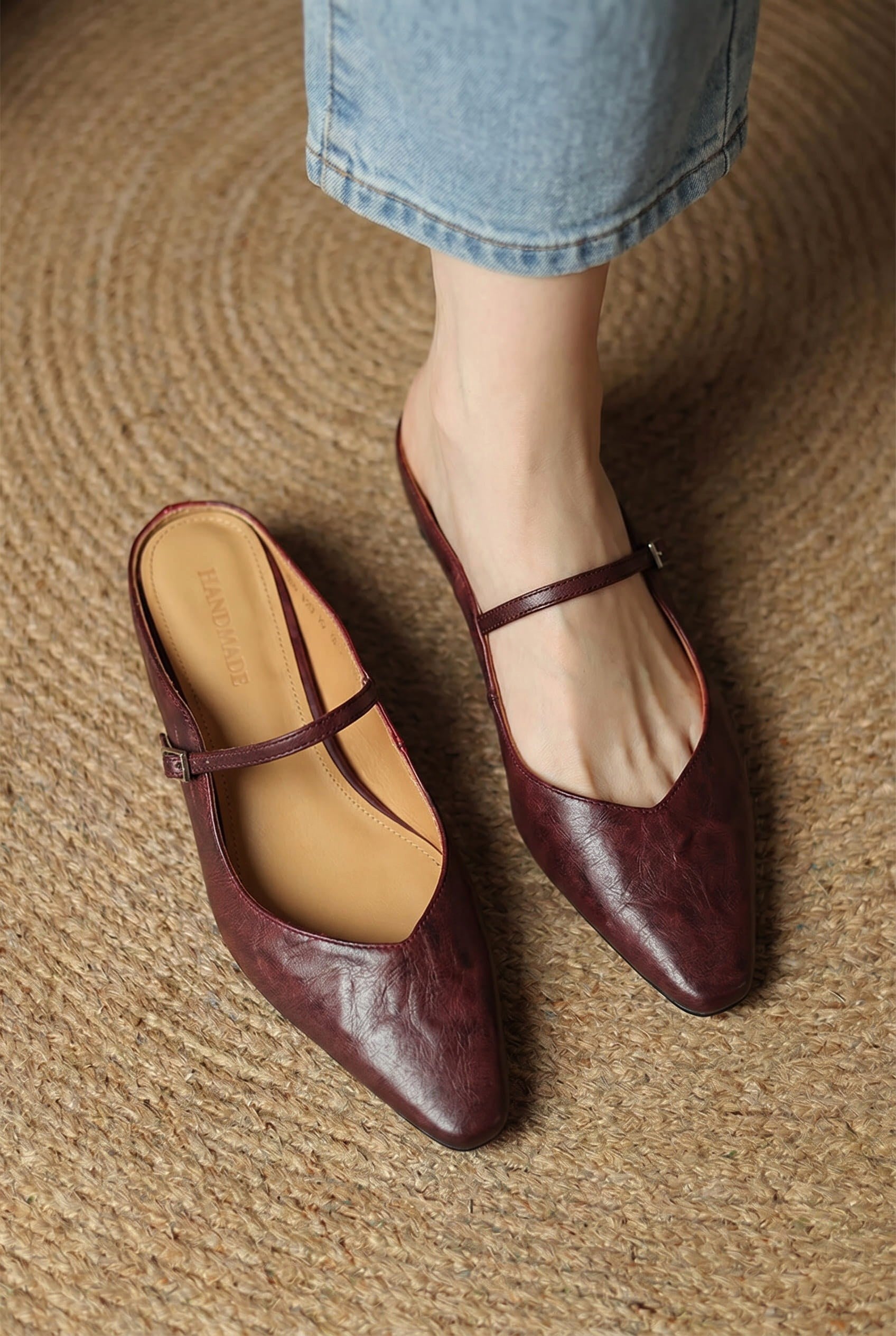 Holly | Women's Leather Mary Jane Mules, Pointed Toe Comfort Shoes | Everlasting Boutique