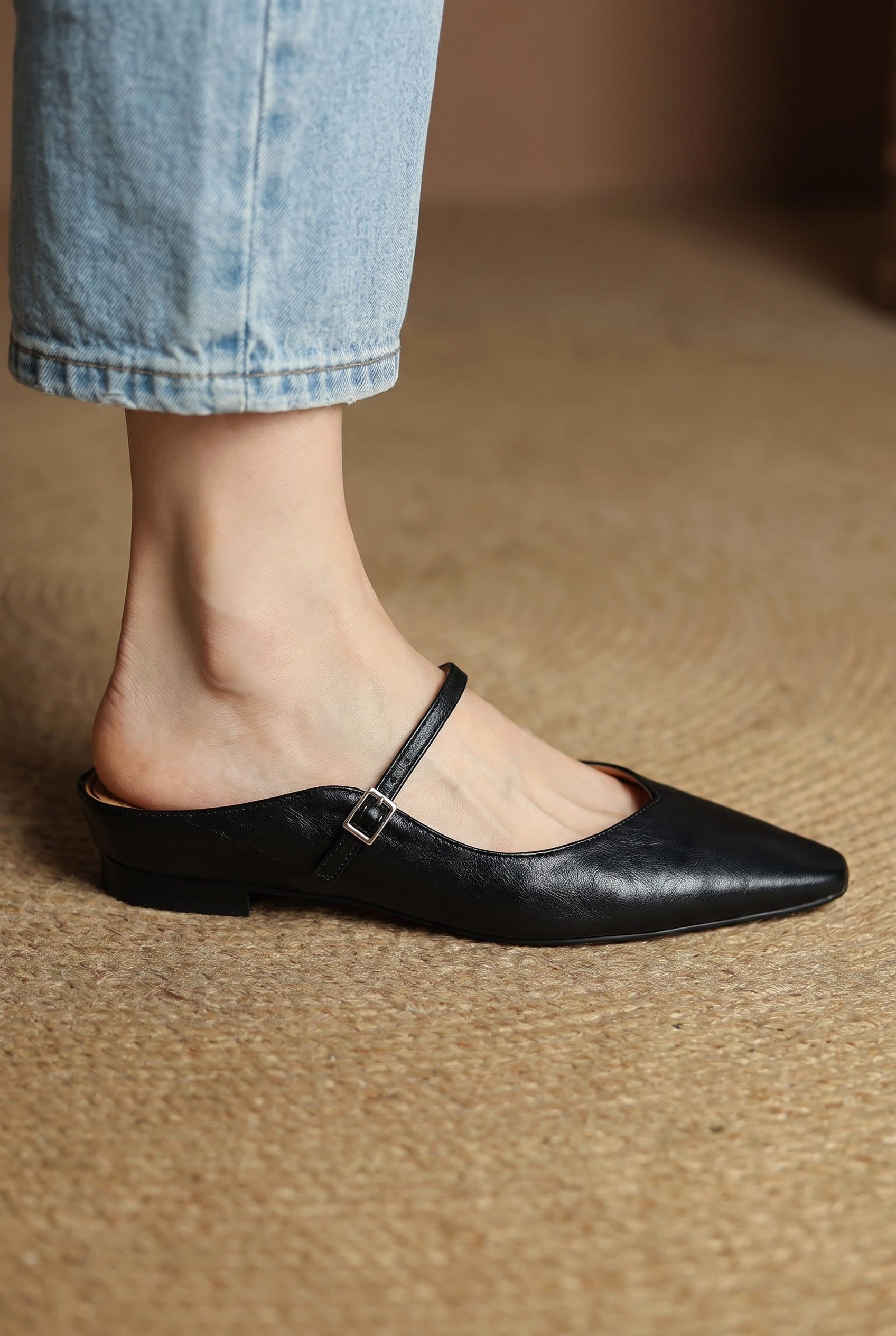 Holly | Women's Leather Mary Jane Mules, Pointed Toe Comfort Shoes | Everlasting Boutique