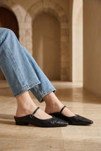 Holly | Women's Leather Mary Jane Mules, Pointed Toe Comfort Shoes | Everlasting Boutique