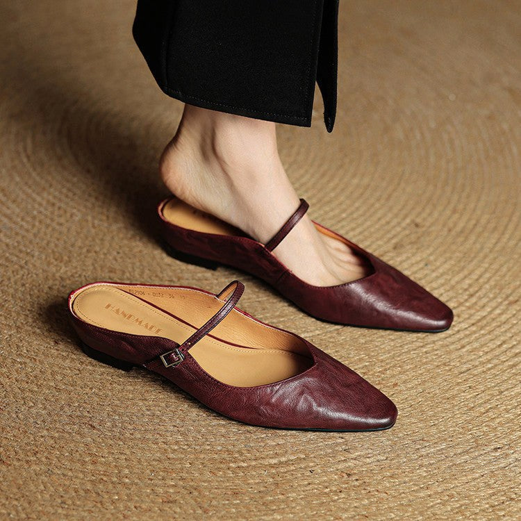 Holly | Women's Leather Mary Jane Mules, Pointed Toe Comfort Shoes | Everlasting Boutique