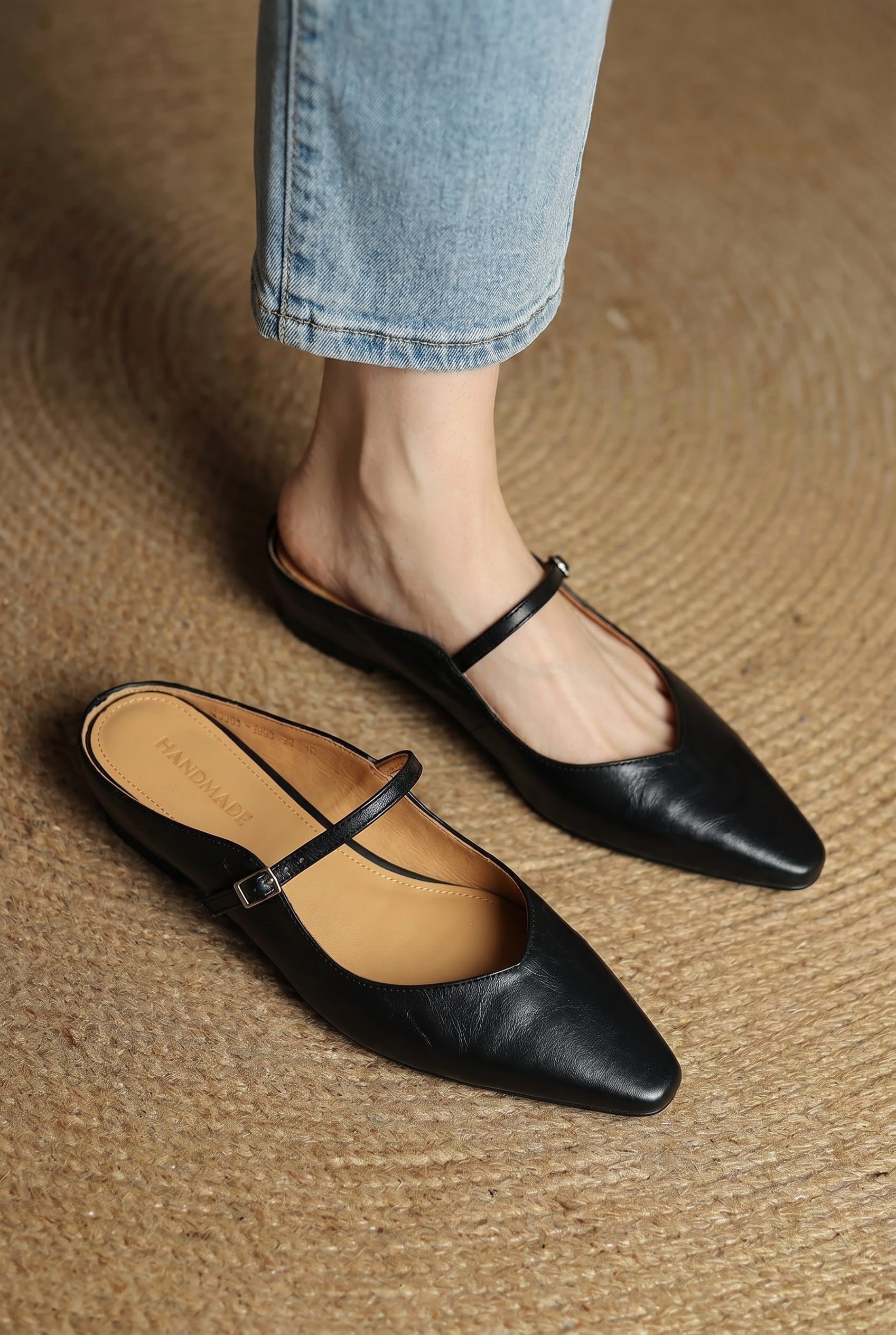 Holly | Women's Leather Mary Jane Mules, Pointed Toe Comfort Shoes | Everlasting Boutique