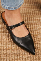 Holly | Women's Leather Mary Jane Mules, Pointed Toe Comfort Shoes | Everlasting Boutique